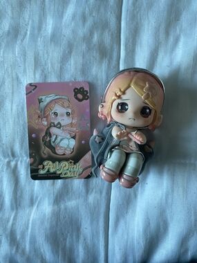 Blind Box Fuzzy Kawaii Pink Girl Figurine with Matching Card